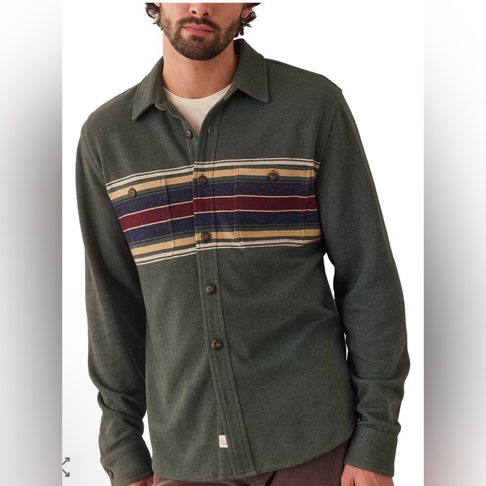 Marine Layer Pacifica Stretch Twill Shirt Men Size small Green Multi NEW